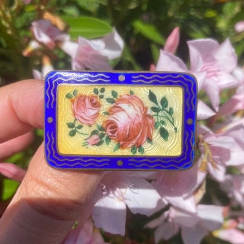 ❤️❤️ VTG Antique Czecho Slovakia Hand Painted Enamel Rose BROOCH
